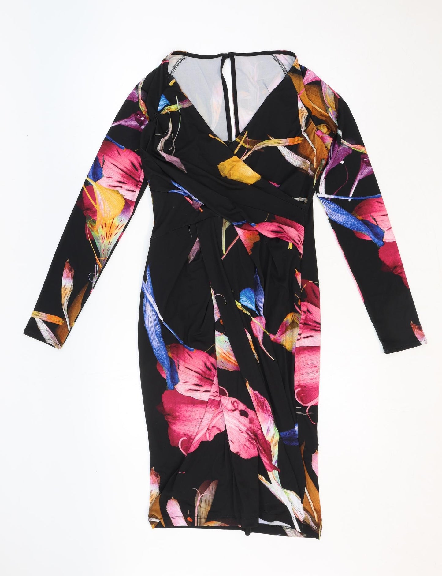 Coast Womens Black Floral Polyester A-Line Size 10 V-Neck Zip