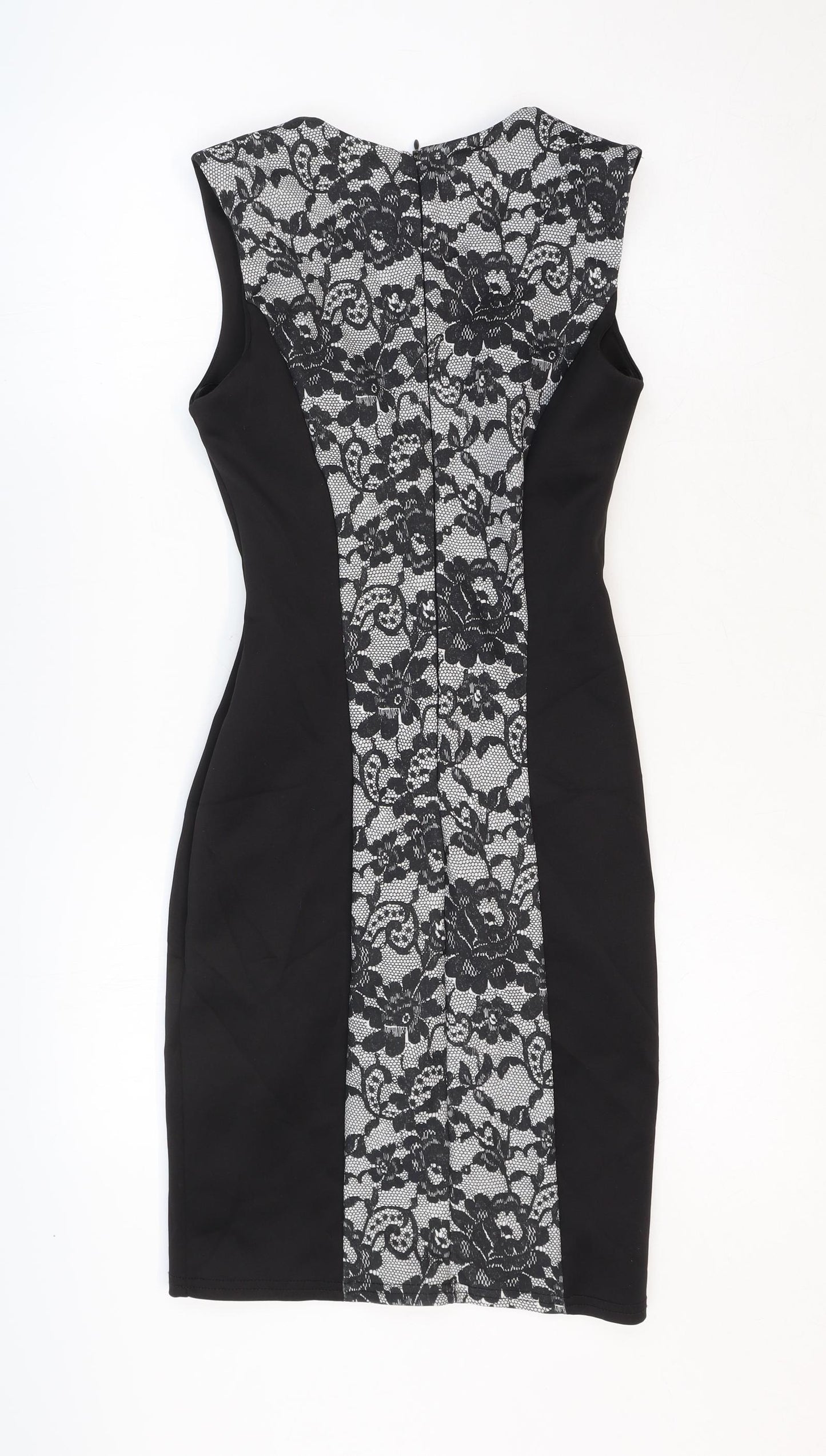 New Look Womens Black Floral Polyester A-Line Size 8 Square Neck Zip