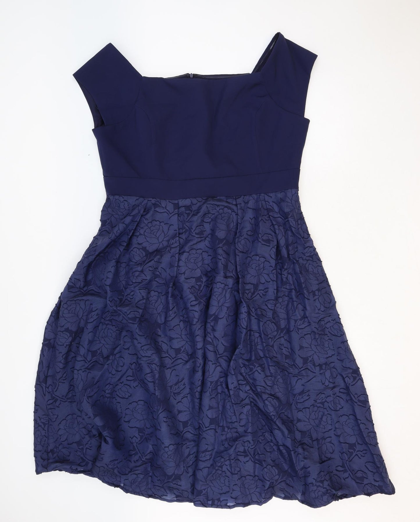 Coast Womens Blue Floral Polyester Fit & Flare Size 18 Square Neck Zip