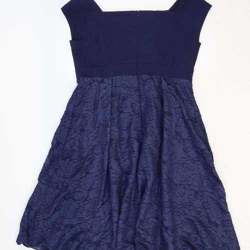 Coast Womens Blue Floral Polyester Fit & Flare Size 18 Square Neck Zip