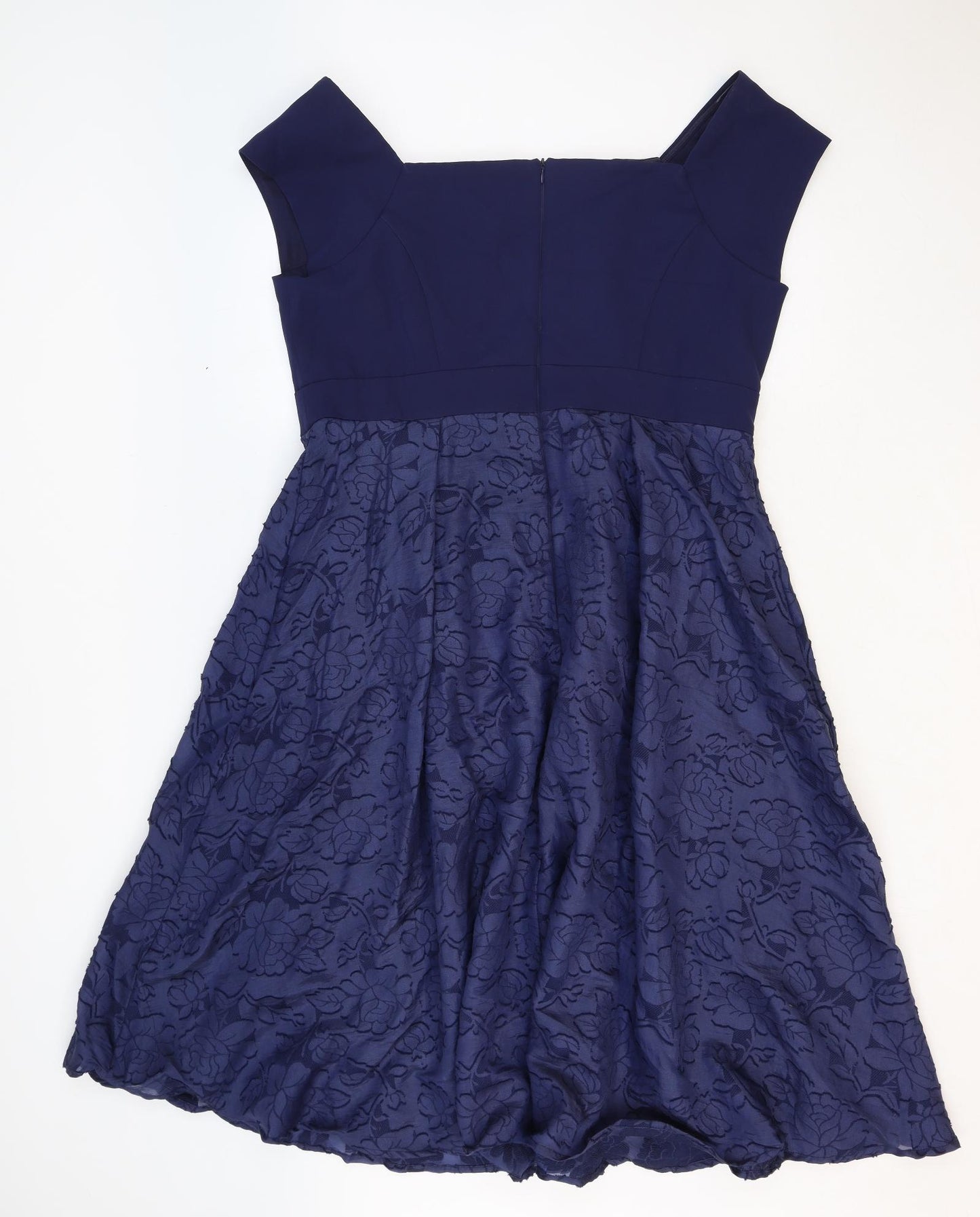Coast Womens Blue Floral Polyester Fit & Flare Size 18 Square Neck Zip