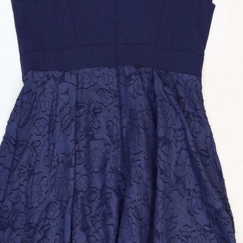 Coast Womens Blue Floral Polyester Fit & Flare Size 18 Square Neck Zip