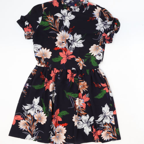 AX Paris Womens Black Floral Polyester Fit & Flare Size 10 Mock Neck Zip