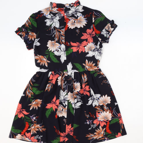 AX Paris Womens Black Floral Polyester Fit & Flare Size 10 Mock Neck Zip