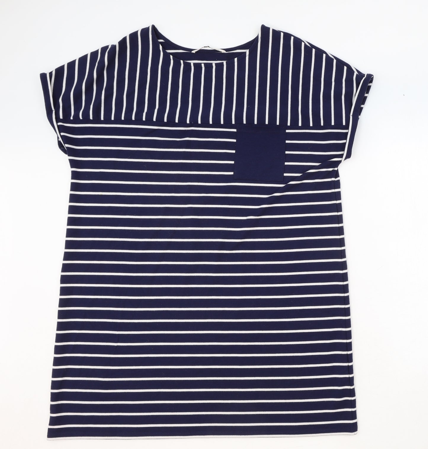 TU Womens Blue Striped Polyester T-Shirt Dress Size 20 Round Neck Pullover