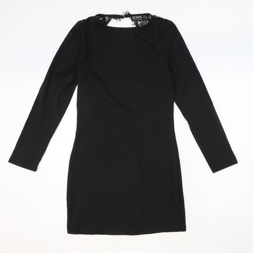 Yoins Womens Black Polyester A-Line Size 10 Round Neck Button