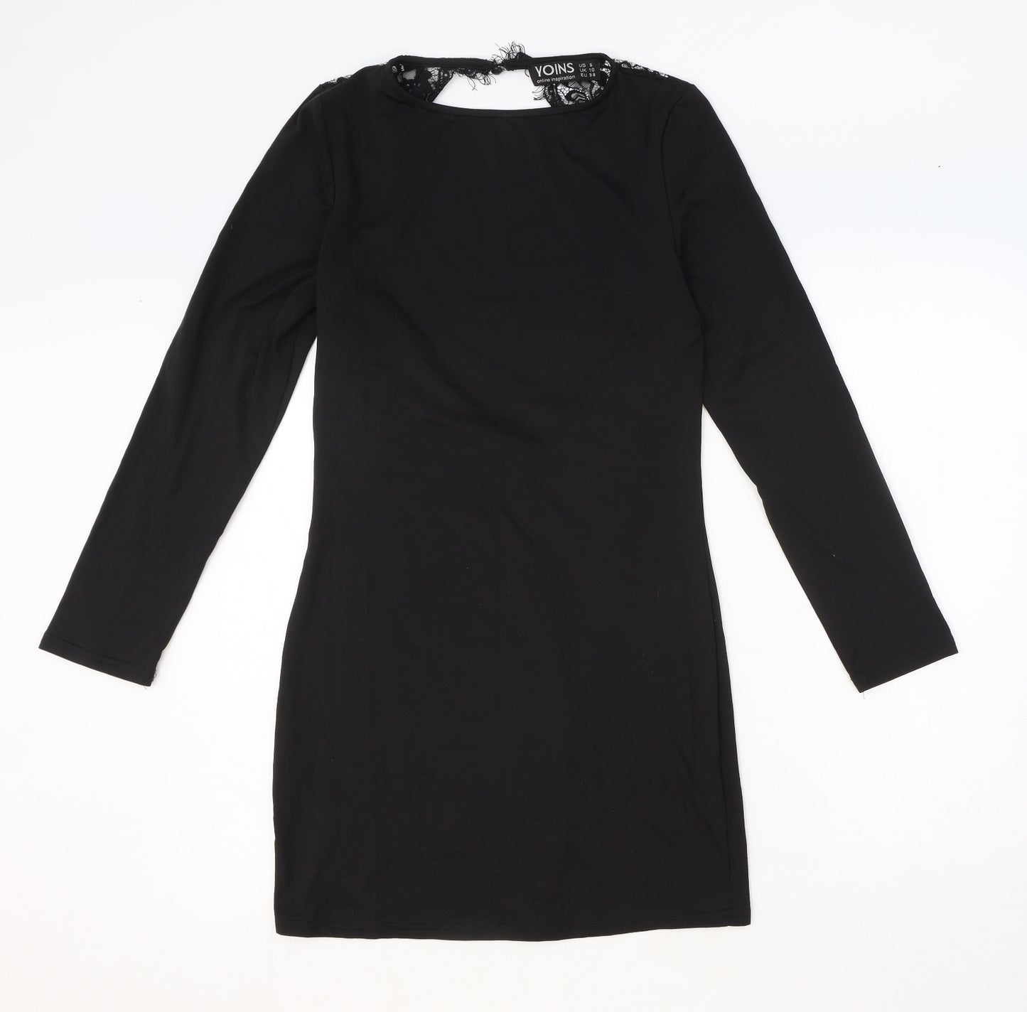 Yoins Womens Black Polyester A-Line Size 10 Round Neck Button