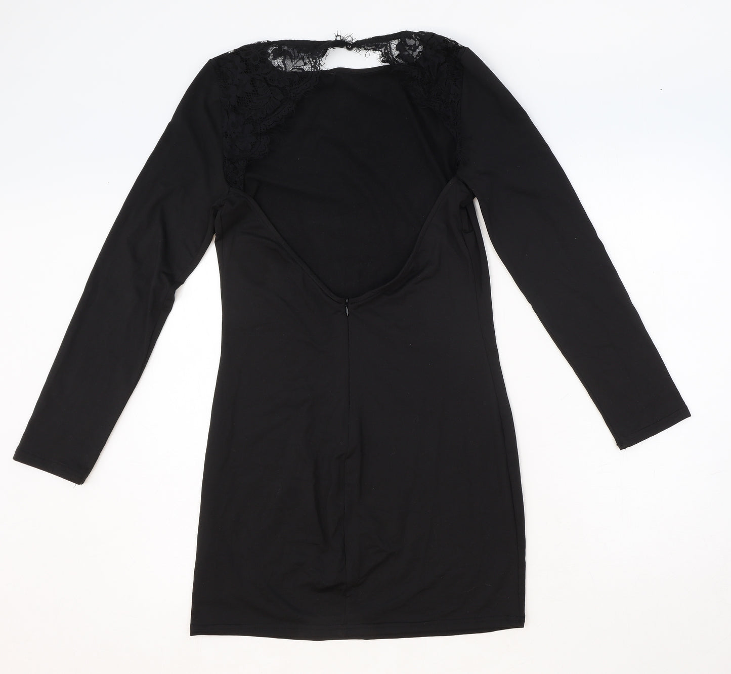 Yoins Womens Black Polyester A-Line Size 10 Round Neck Button