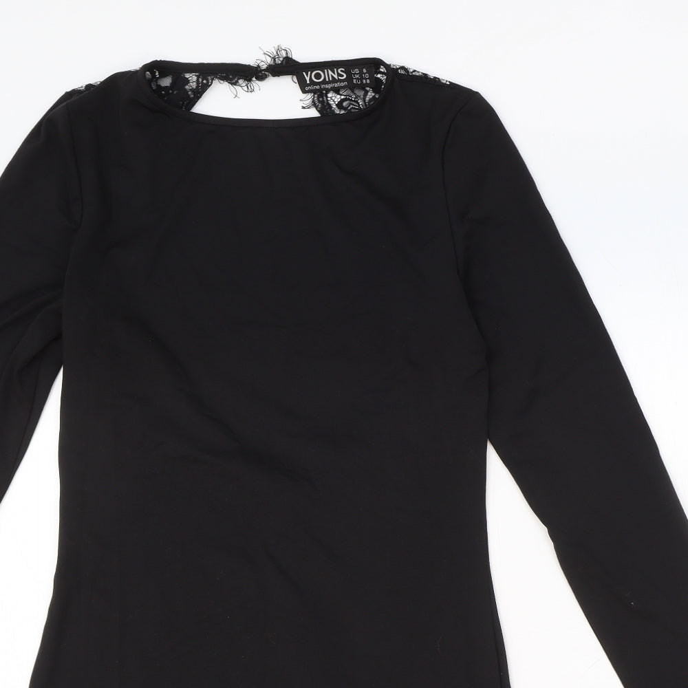 Yoins Womens Black Polyester A-Line Size 10 Round Neck Button