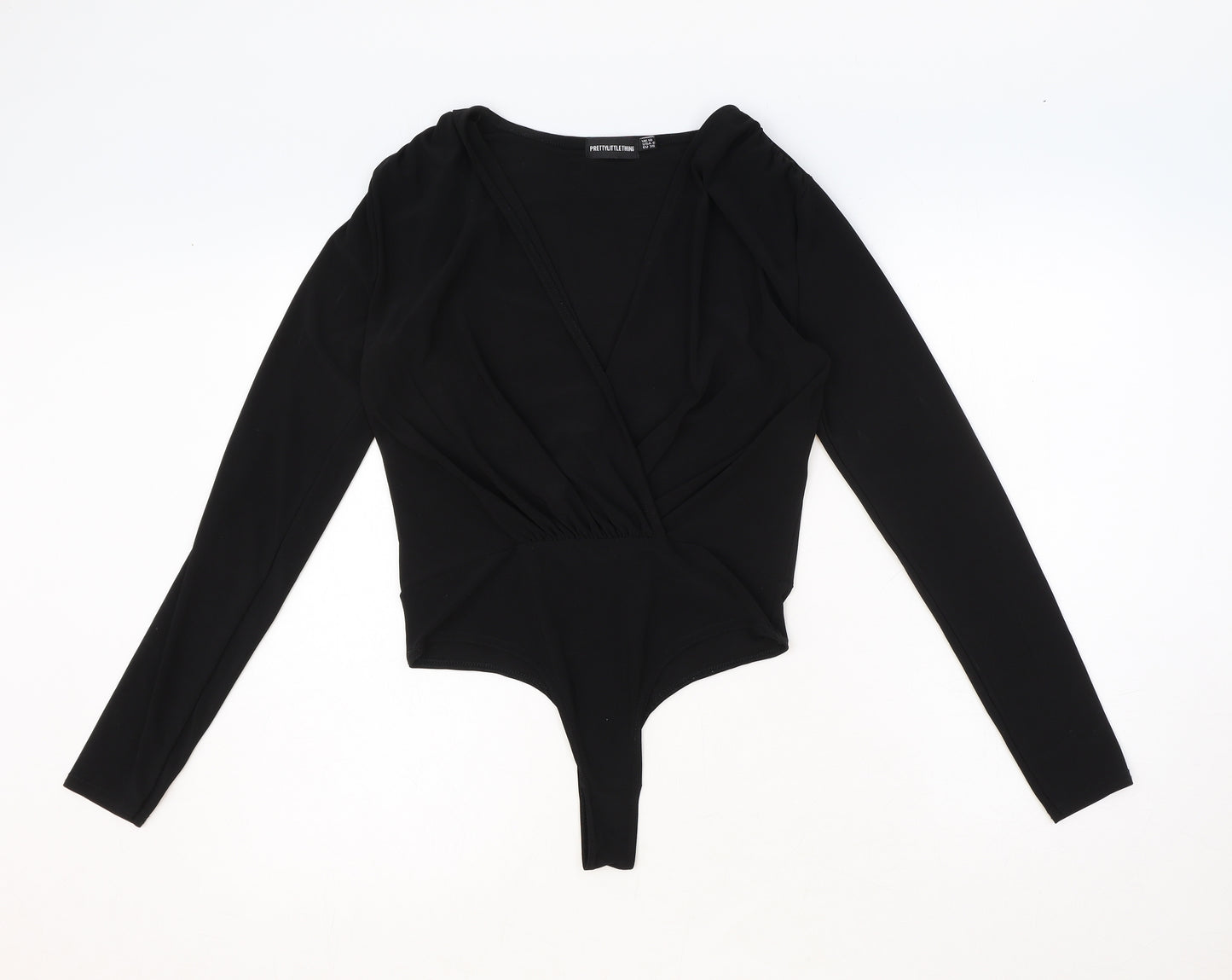 PRETTYLITTLETHING Womens Black Polyester Bodysuit One-Piece Size 10 Pullover