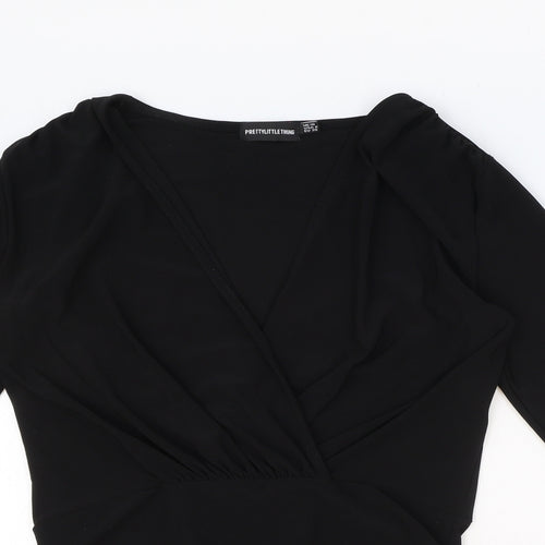 PRETTYLITTLETHING Womens Black Polyester Bodysuit One-Piece Size 10 Pullover