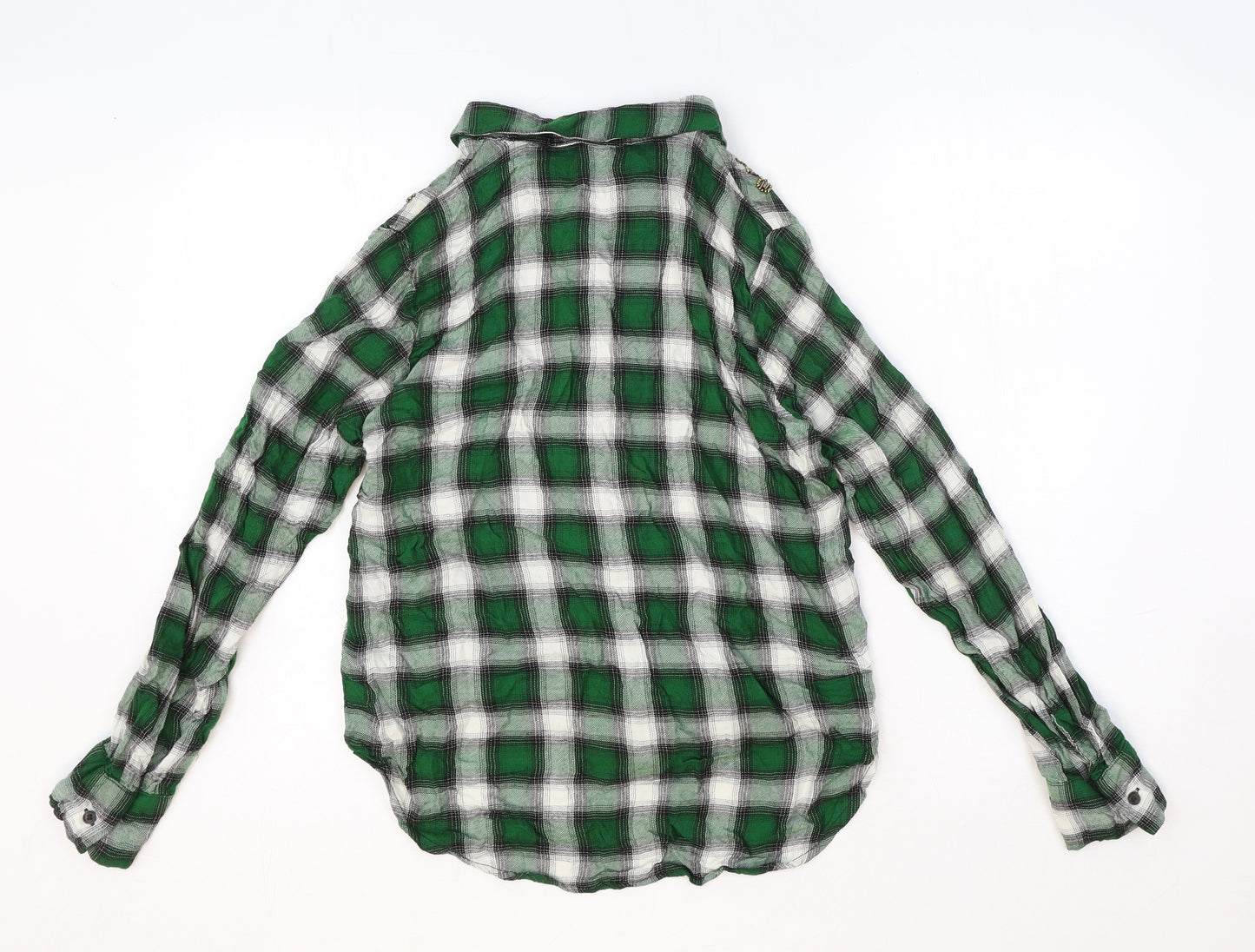 H&M Womens Green Plaid Viscose Basic Button-Up Size 12 Collared