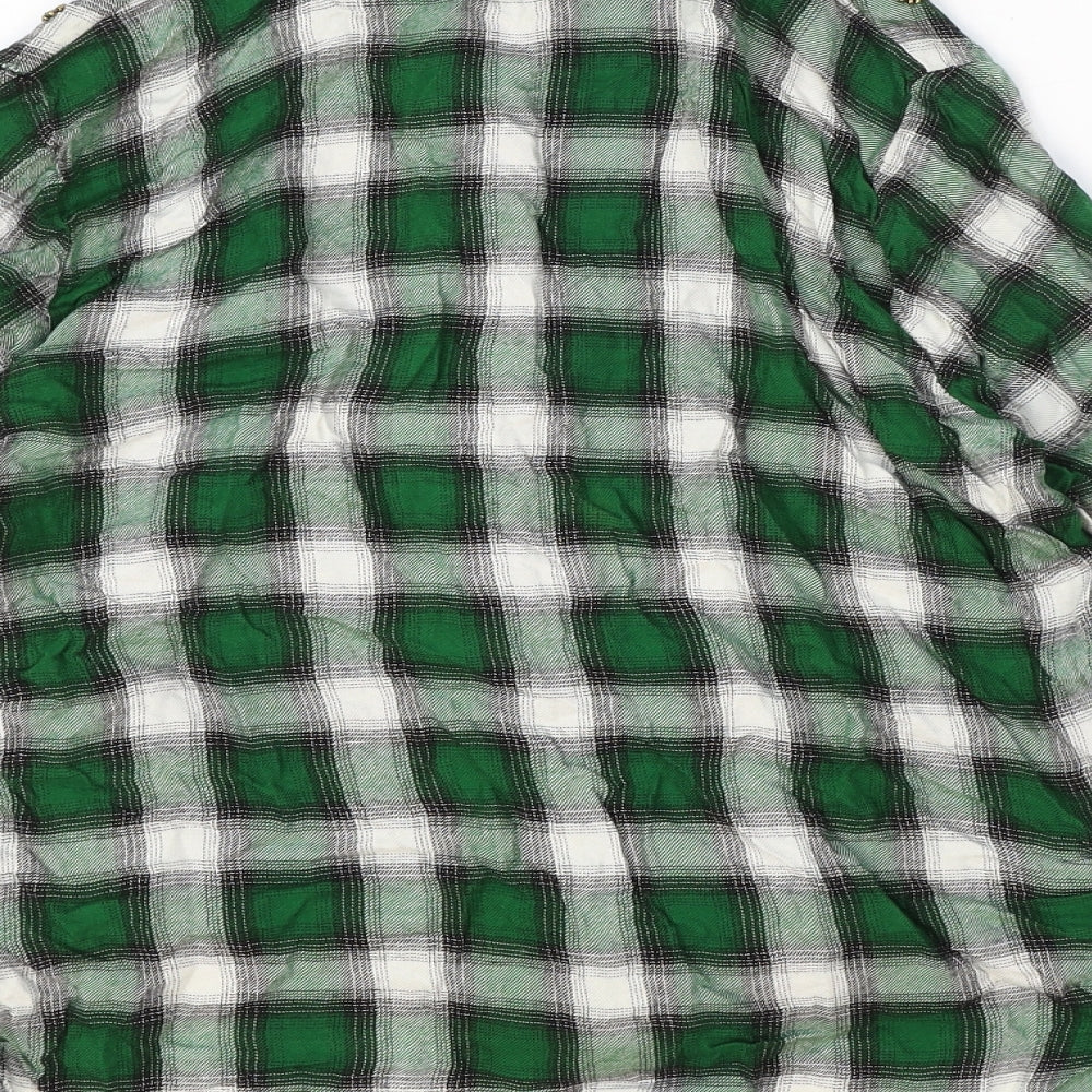 H&M Womens Green Plaid Viscose Basic Button-Up Size 12 Collared