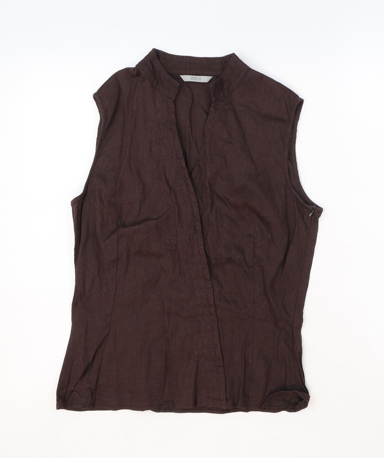 Marks and Spencer Womens Brown Linen Basic Tank Size 12 V-Neck