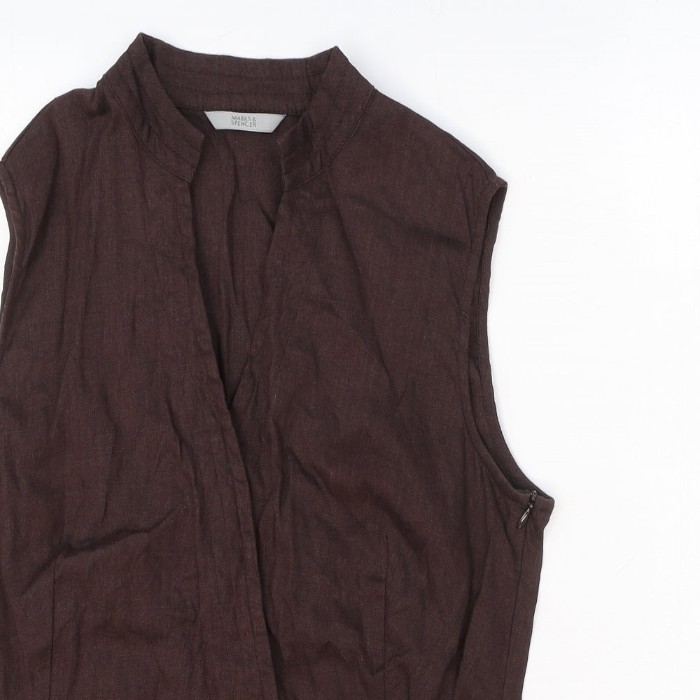 Marks and Spencer Womens Brown Linen Basic Tank Size 12 V-Neck