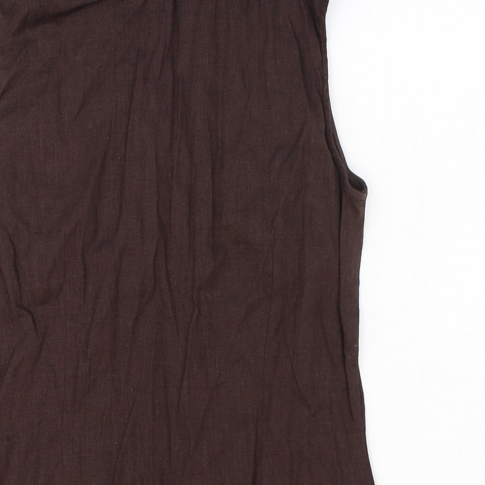 Marks and Spencer Womens Brown Linen Basic Tank Size 12 V-Neck