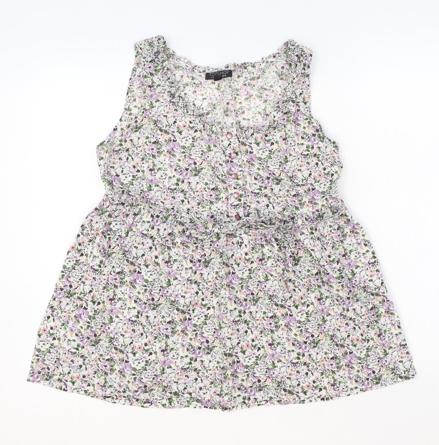 Topshop Womens White Floral Cotton Basic Tank Size 10 Scoop Neck - Peplum