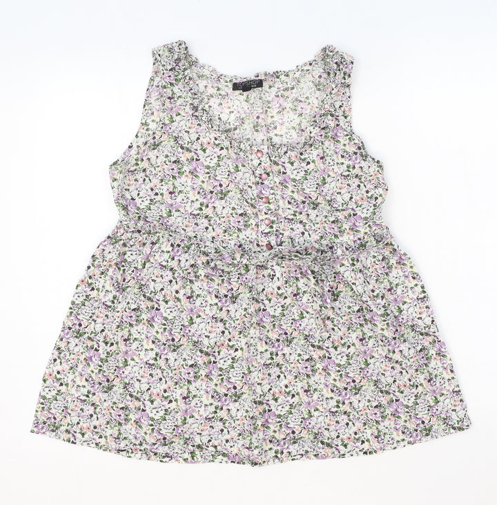 Topshop Womens White Floral Cotton Basic Tank Size 10 Scoop Neck - Peplum