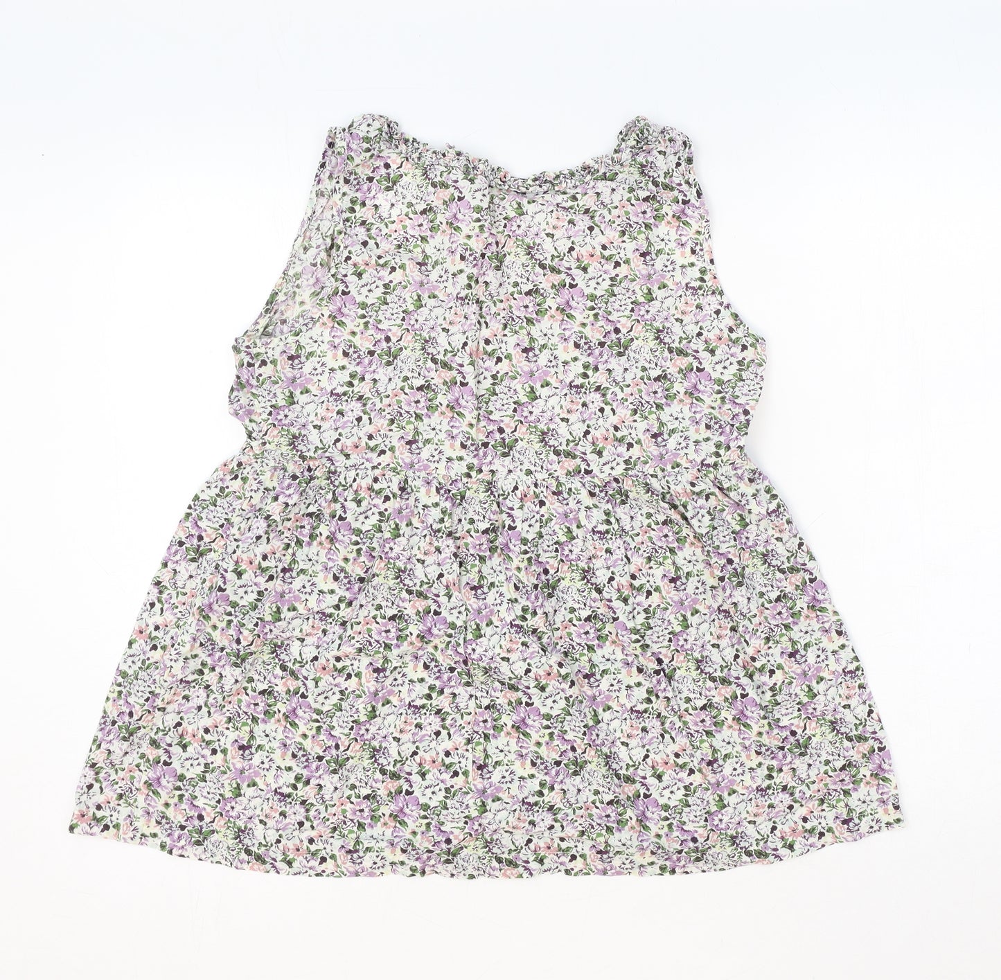 Topshop Womens White Floral Cotton Basic Tank Size 10 Scoop Neck - Peplum