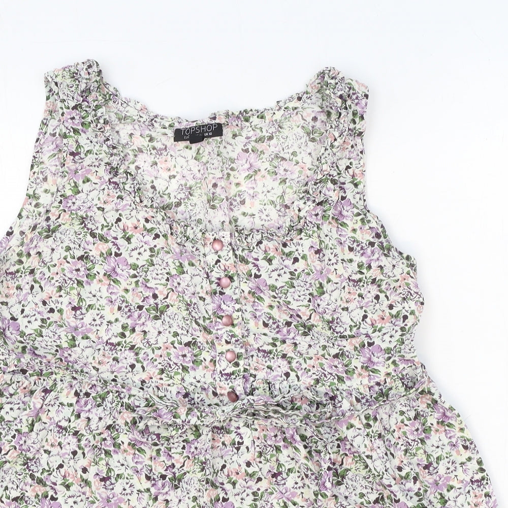 Topshop Womens White Floral Cotton Basic Tank Size 10 Scoop Neck - Peplum