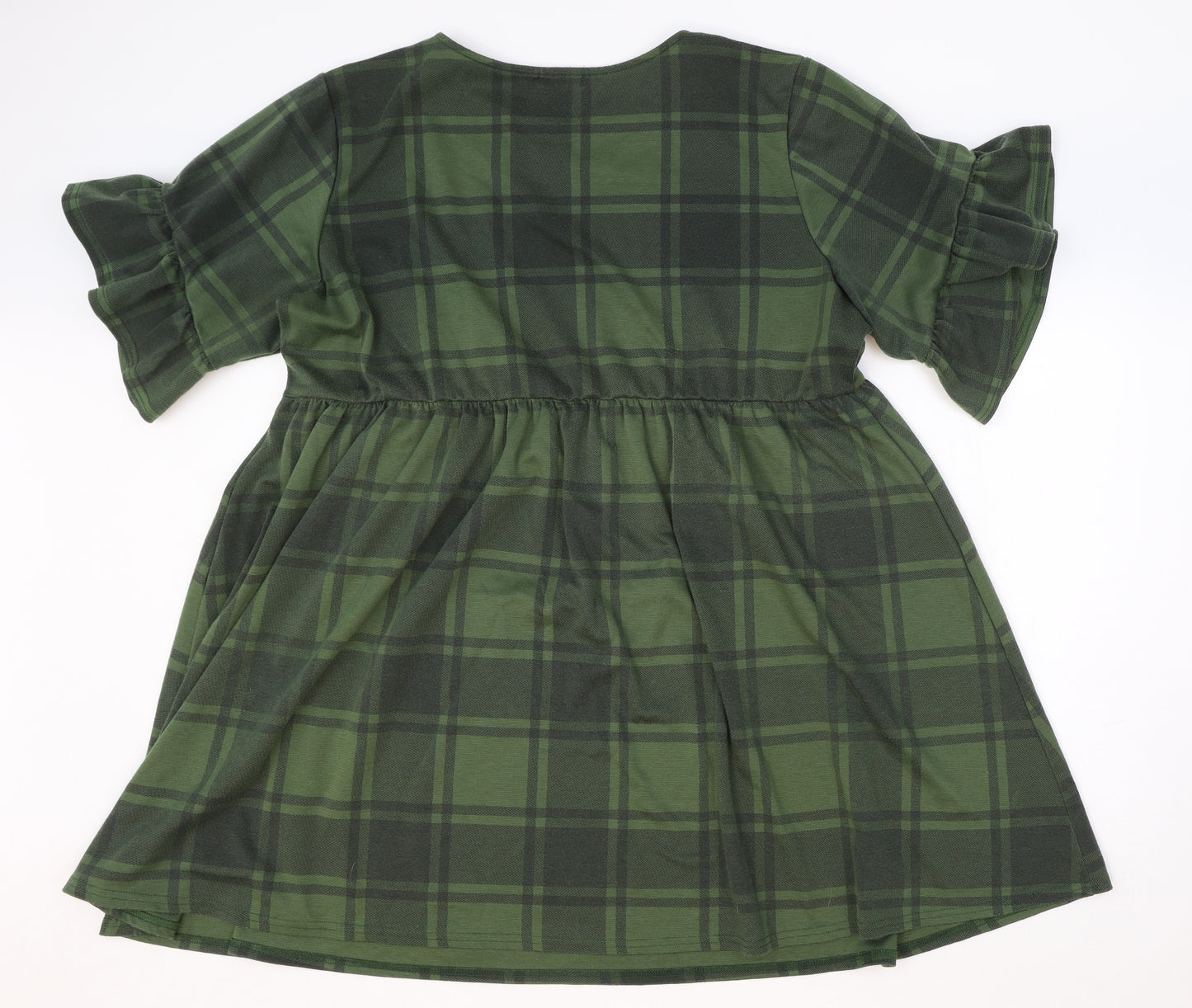 Boohoo Womens Green Plaid Polyester Fit & Flare Size 2XL Round Neck Pullover