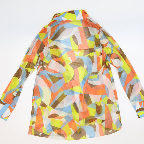 Preworn Womens Multicoloured Geometric Polyester Basic Blouse Size S Collared