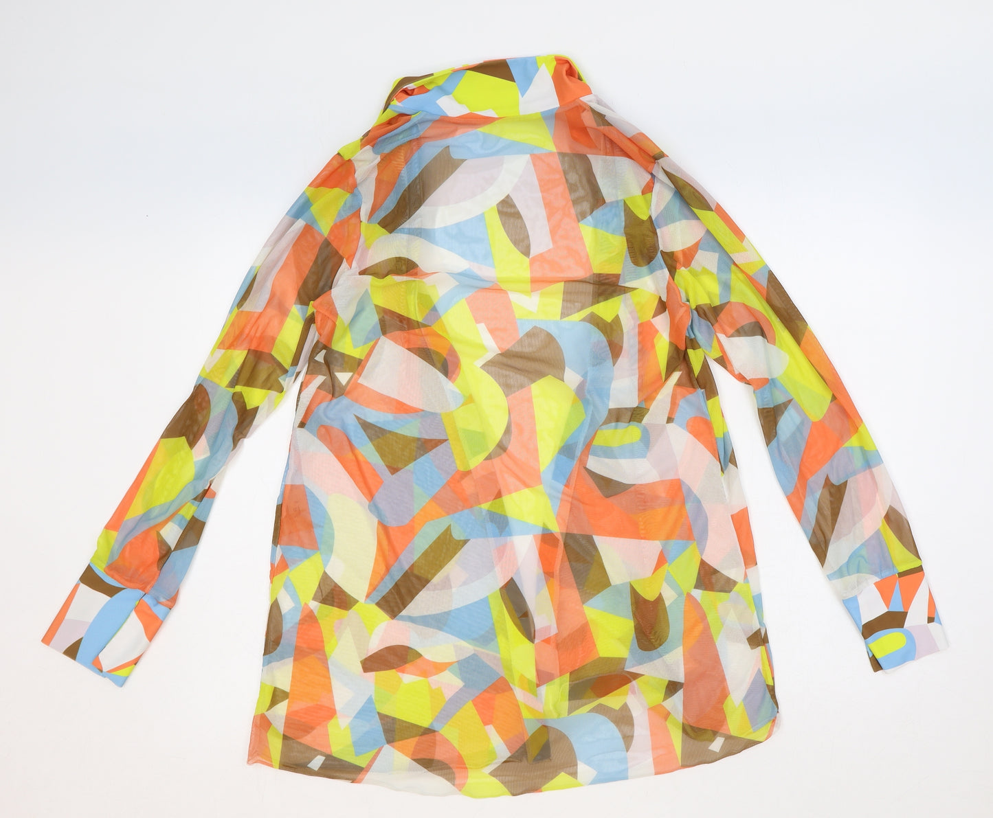 Preworn Womens Multicoloured Geometric Polyester Basic Blouse Size S Collared