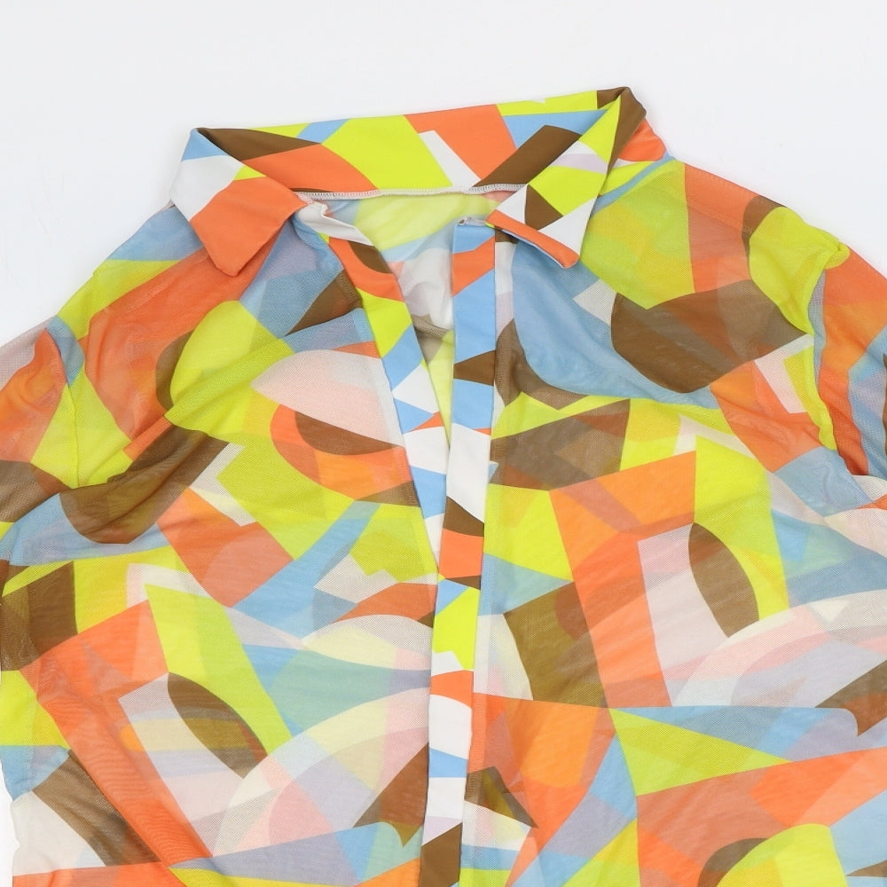 Preworn Womens Multicoloured Geometric Polyester Basic Blouse Size S Collared