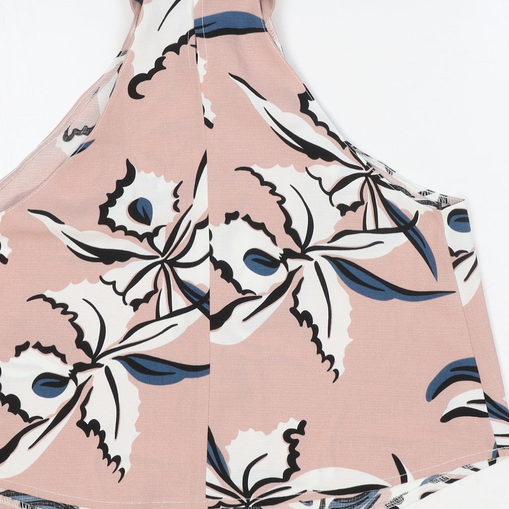 Missguided Womens Pink Floral Polyester Cropped Tank Size 6 Halter