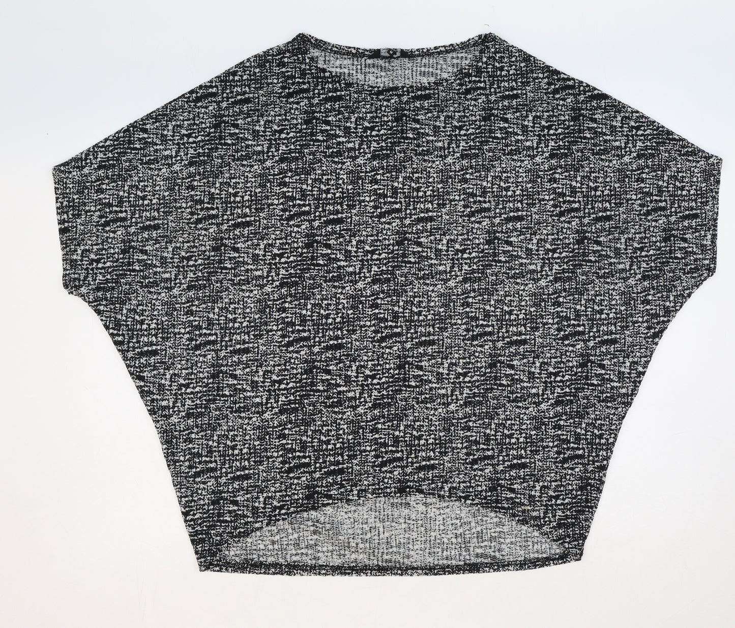 New Look Womens Black Geometric Polyester Basic Blouse Size M Boat Neck - Batwing