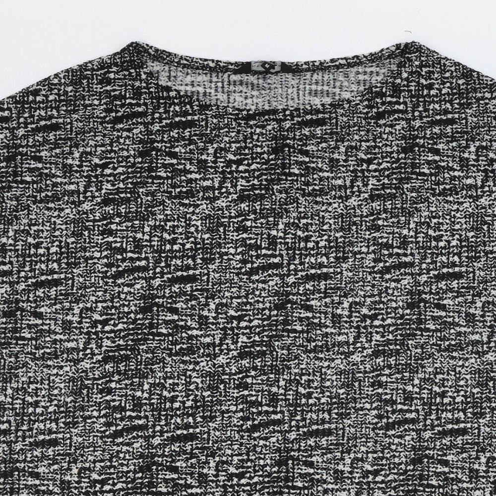 New Look Womens Black Geometric Polyester Basic Blouse Size M Boat Neck - Batwing