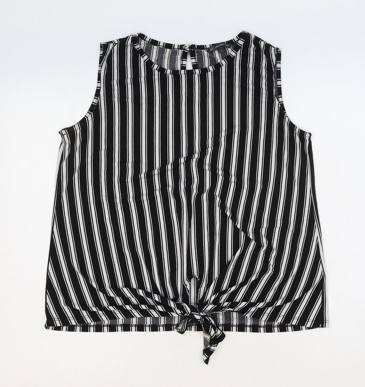 Adrianna Papell Womens Black Striped Polyester Cropped Tank Size M Boat Neck - Tie Front