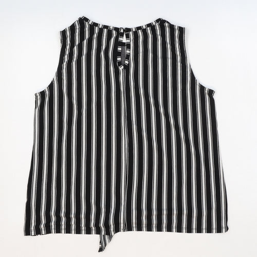 Adrianna Papell Womens Black Striped Polyester Cropped Tank Size M Boat Neck - Tie Front