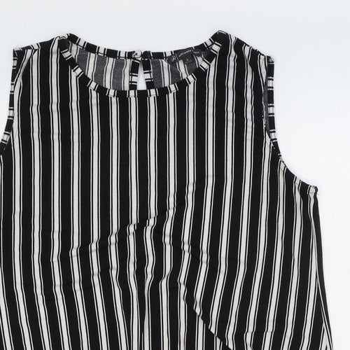 Adrianna Papell Womens Black Striped Polyester Cropped Tank Size M Boat Neck - Tie Front