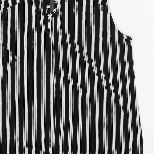 Adrianna Papell Womens Black Striped Polyester Cropped Tank Size M Boat Neck - Tie Front
