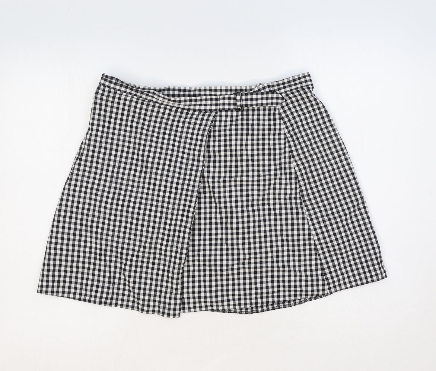 ASOS Womens Black Check Cotton Mini Skirt Size 14 Buckle
