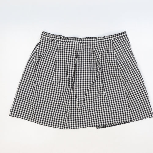 ASOS Womens Black Check Cotton Mini Skirt Size 14 Buckle