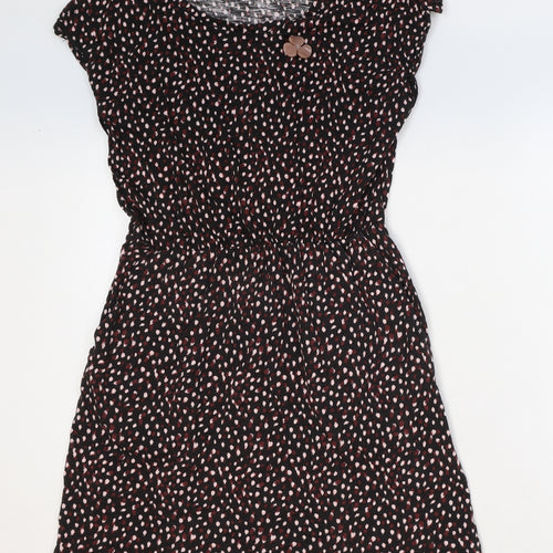 Preworn Womens Black Geometric Cotton Fit & Flare Size XS Round Neck Pullover - Flower Detail