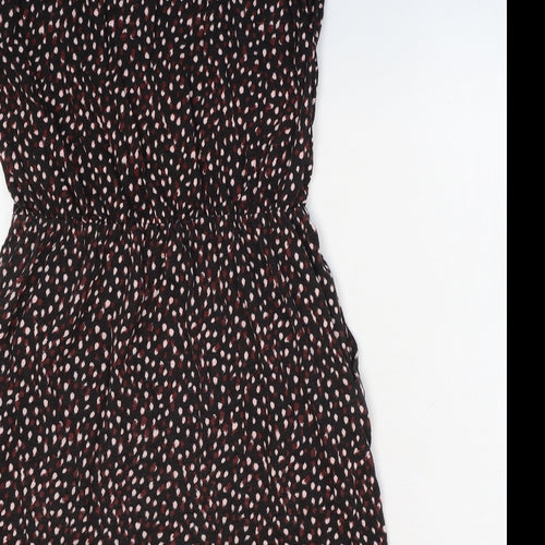 Preworn Womens Black Geometric Cotton Fit & Flare Size XS Round Neck Pullover - Flower Detail