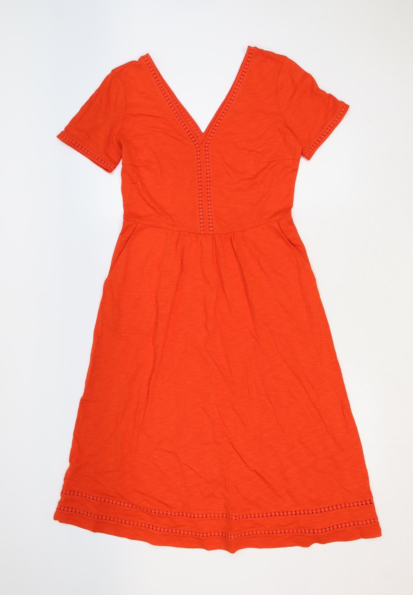Boden Womens Orange Cotton Fit & Flare Size 10 V-Neck Pullover