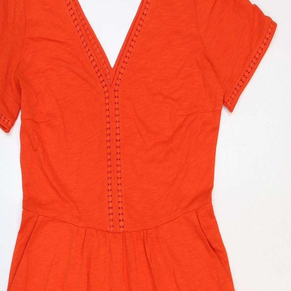 Boden Womens Orange Cotton Fit & Flare Size 10 V-Neck Pullover