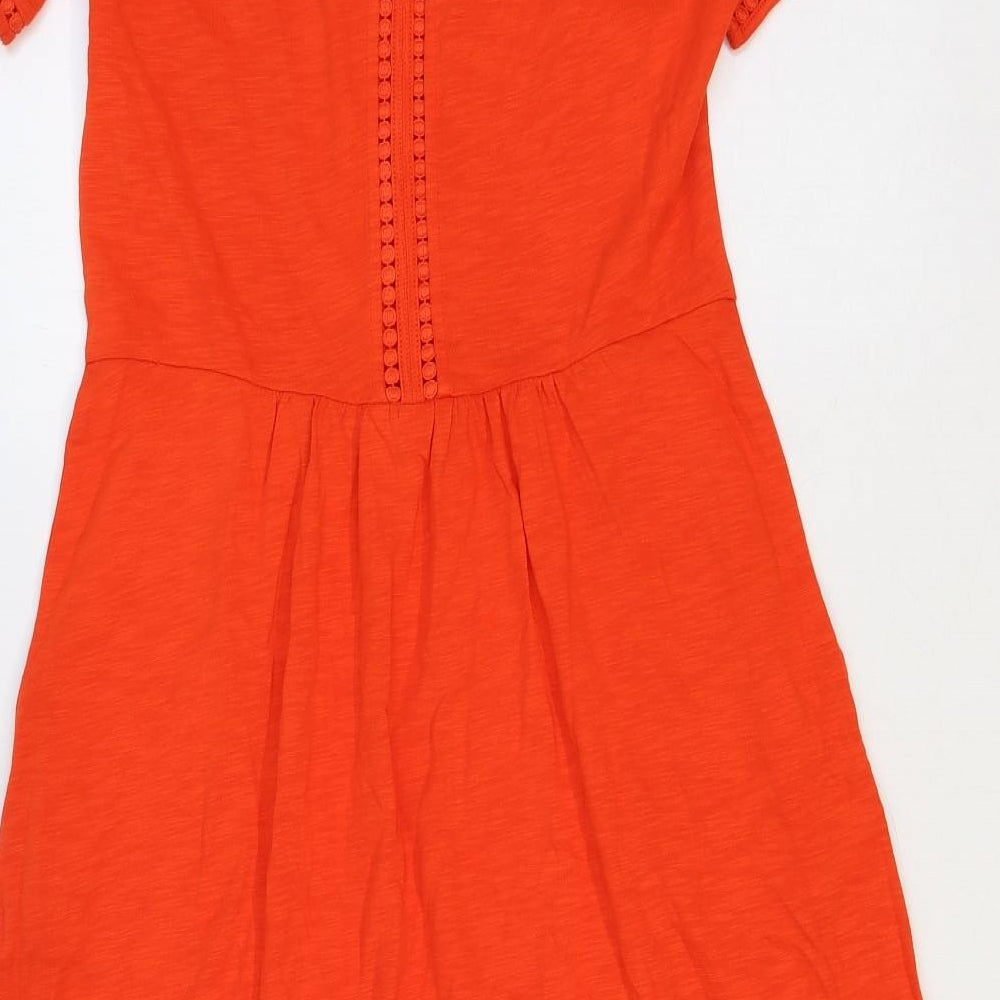 Boden Womens Orange Cotton Fit & Flare Size 10 V-Neck Pullover