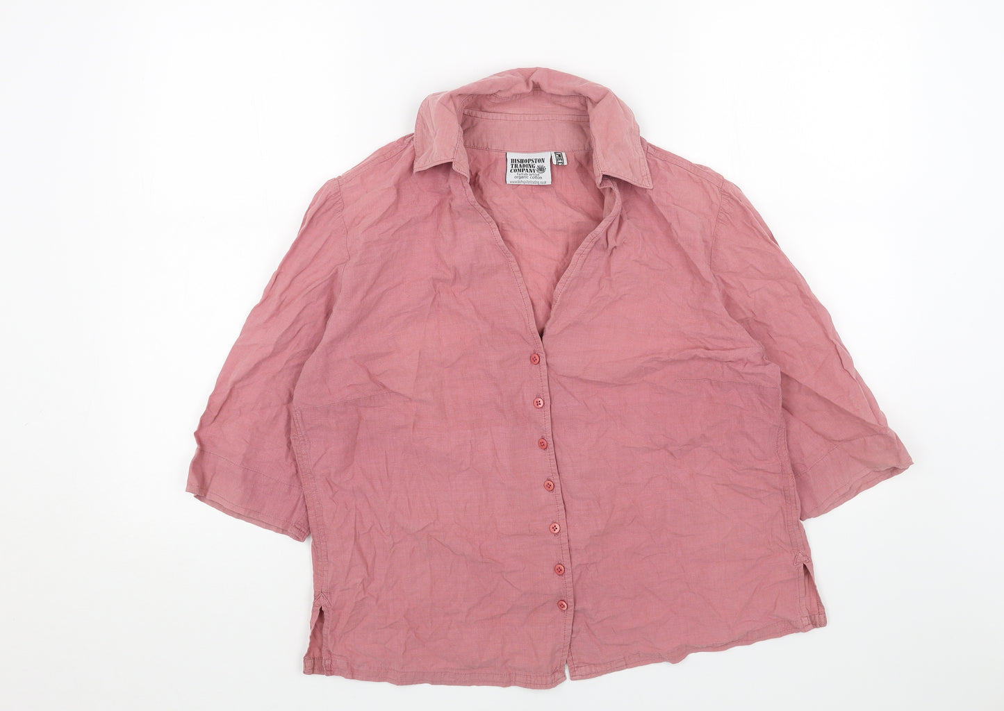 Bishopston Womens Pink Cotton Basic Button-Up Size M Collared