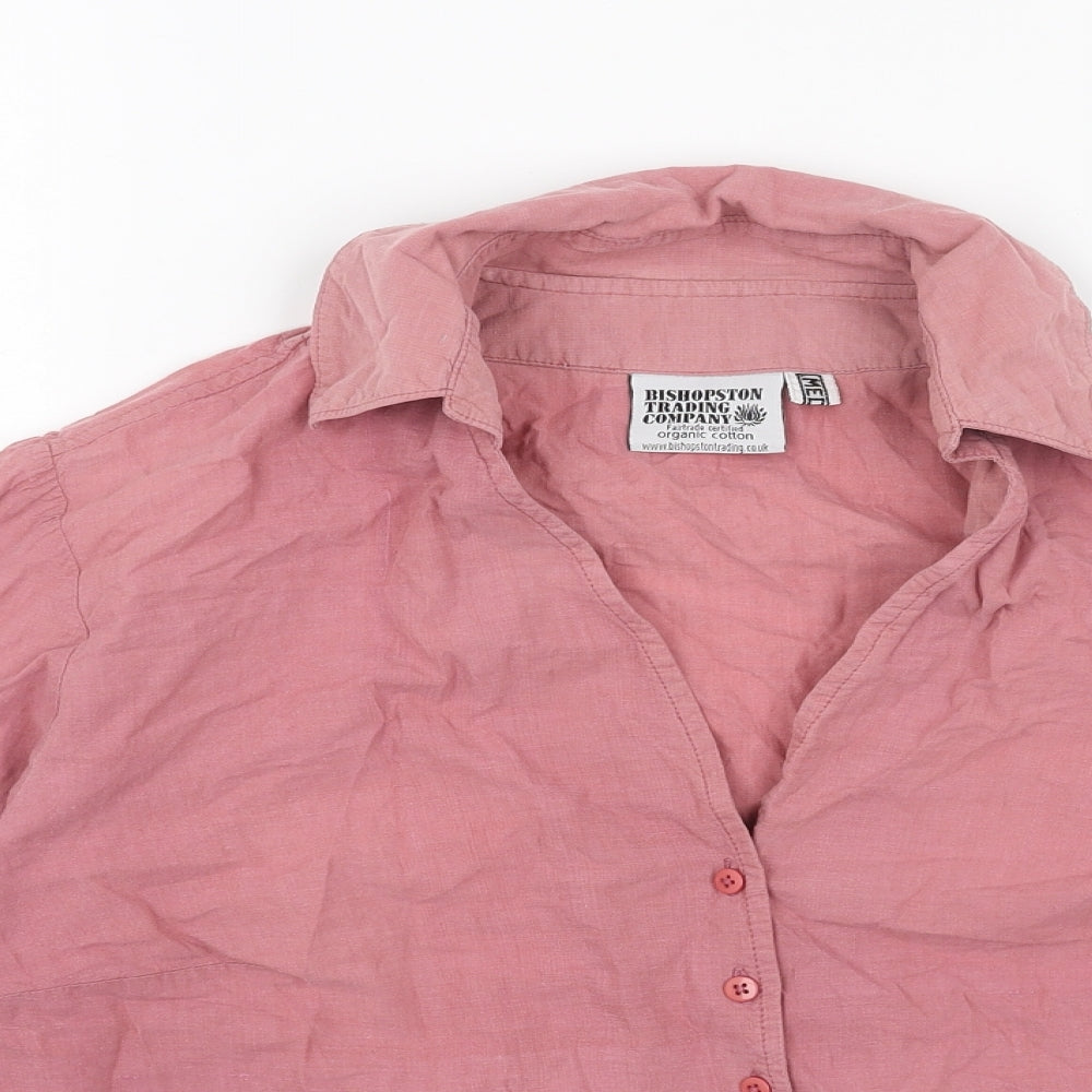 Bishopston Womens Pink Cotton Basic Button-Up Size M Collared
