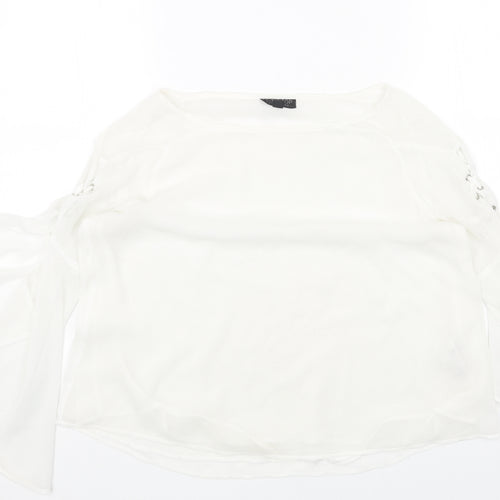 Topshop Womens Black Polyester Basic Blouse Size 6 Round Neck