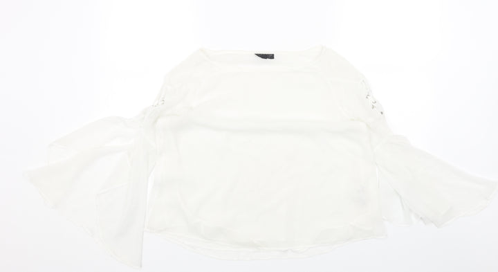 Topshop Womens Black Polyester Basic Blouse Size 6 Round Neck
