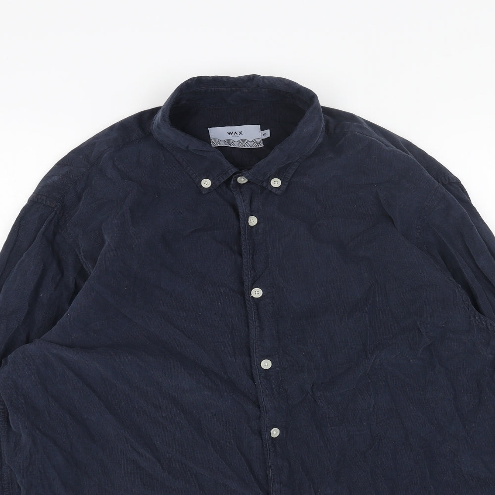 Wax Mens Blue Cotton Button-Up Size 2XL Collared Button
