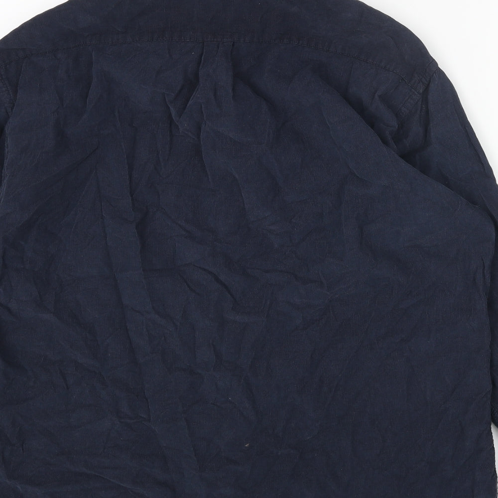 Wax Mens Blue Cotton Button-Up Size 2XL Collared Button
