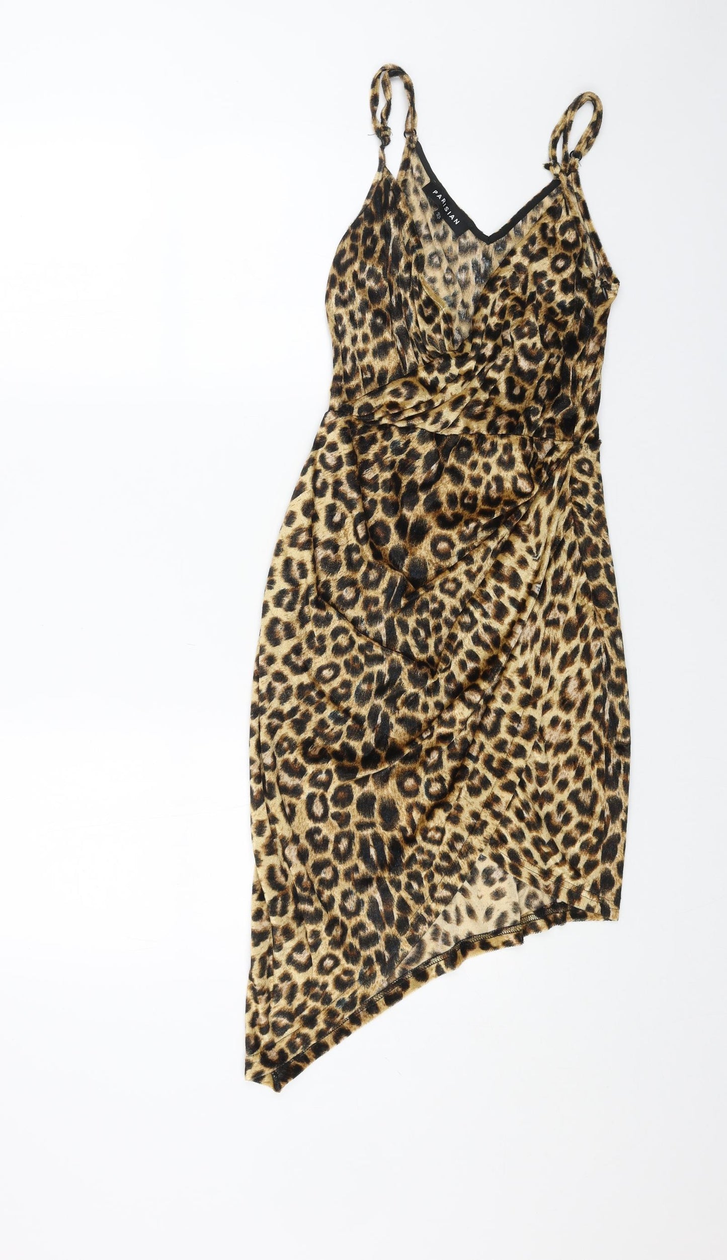 Parisian Womens Brown Animal Print Polyester Bodycon Size 10 V-Neck Zip - Leopard Pattern