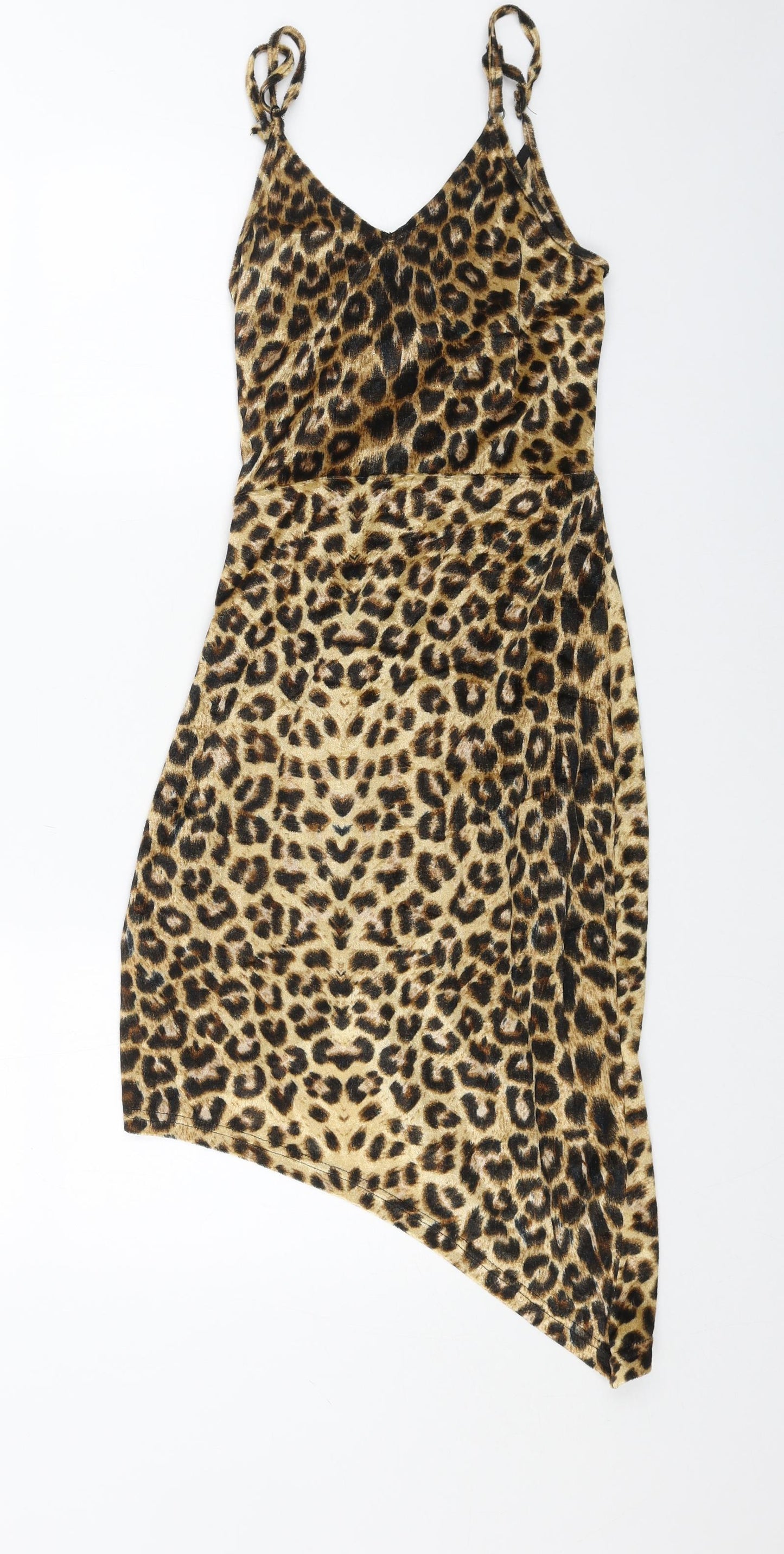 Parisian Womens Brown Animal Print Polyester Bodycon Size 10 V-Neck Zip - Leopard Pattern